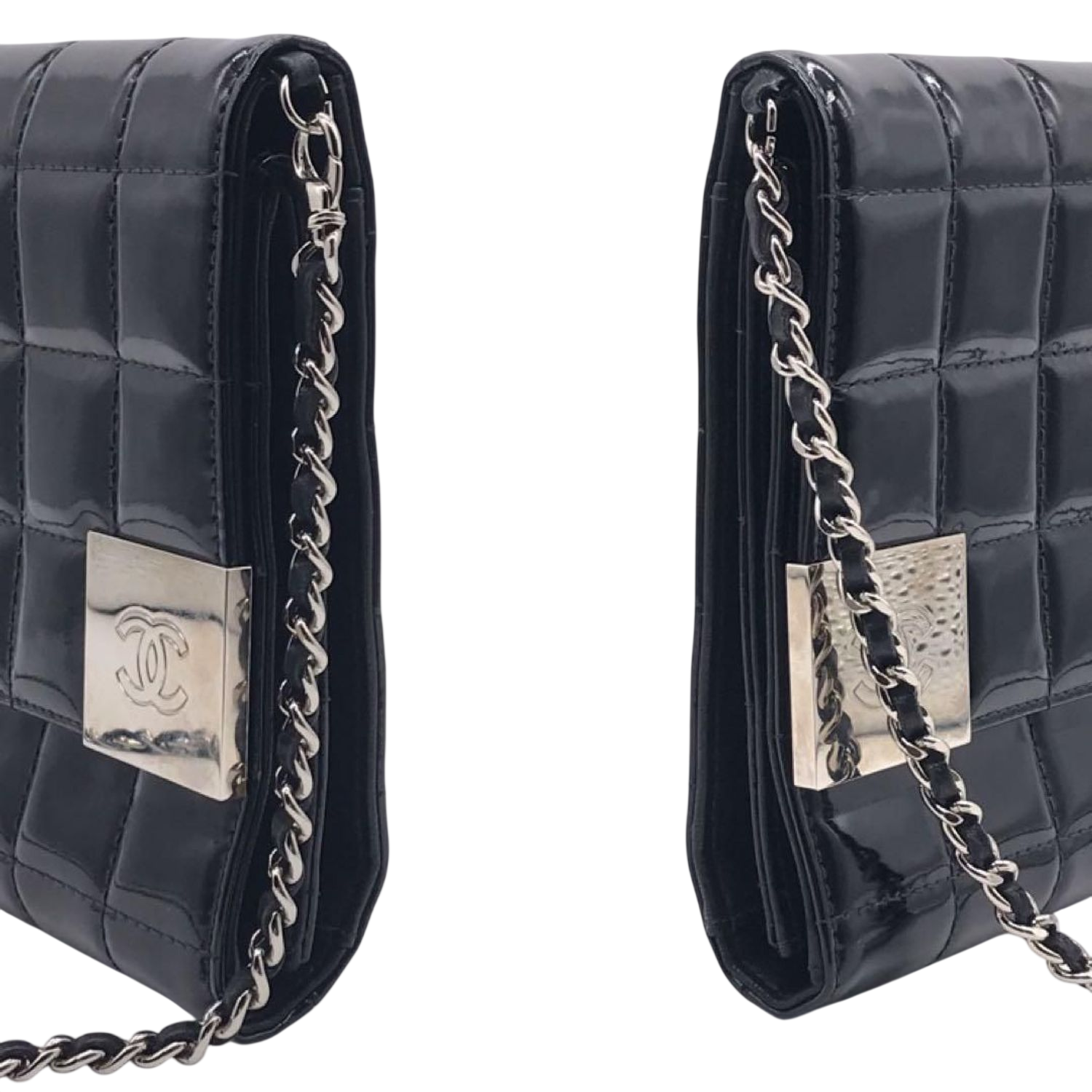 CHANEL Black Patent Leather Chocolate Bar WOC