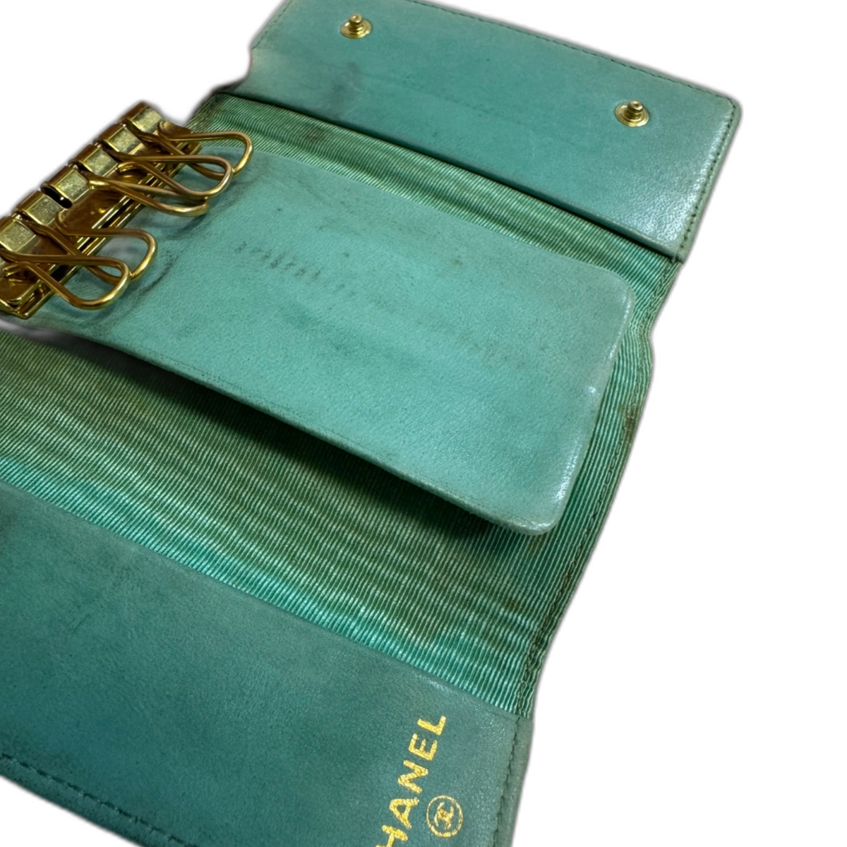 CHANEL Porte-clé Chanel bleu/vert CC bijouterie doré