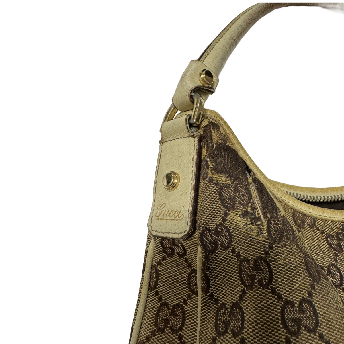GUCCI Sac hobo gucci toile GG monogramme crème anneau d en bas