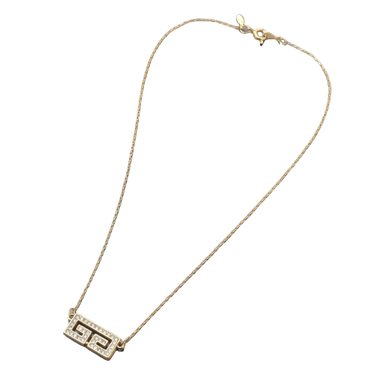 Givenchy Necklace Gold Greek Key Rhinestone Geometric Vintage Pendant