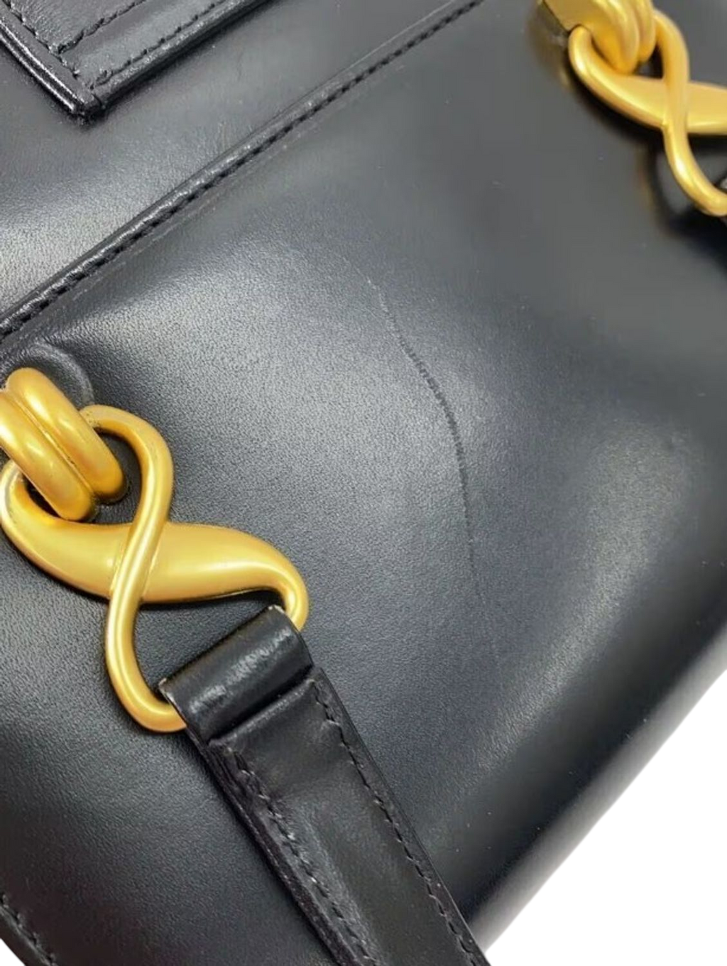 UNGARO Black Leather Top Handle Handbag with Gold Details