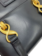 UNGARO Black Leather Top Handle Handbag with Gold Details