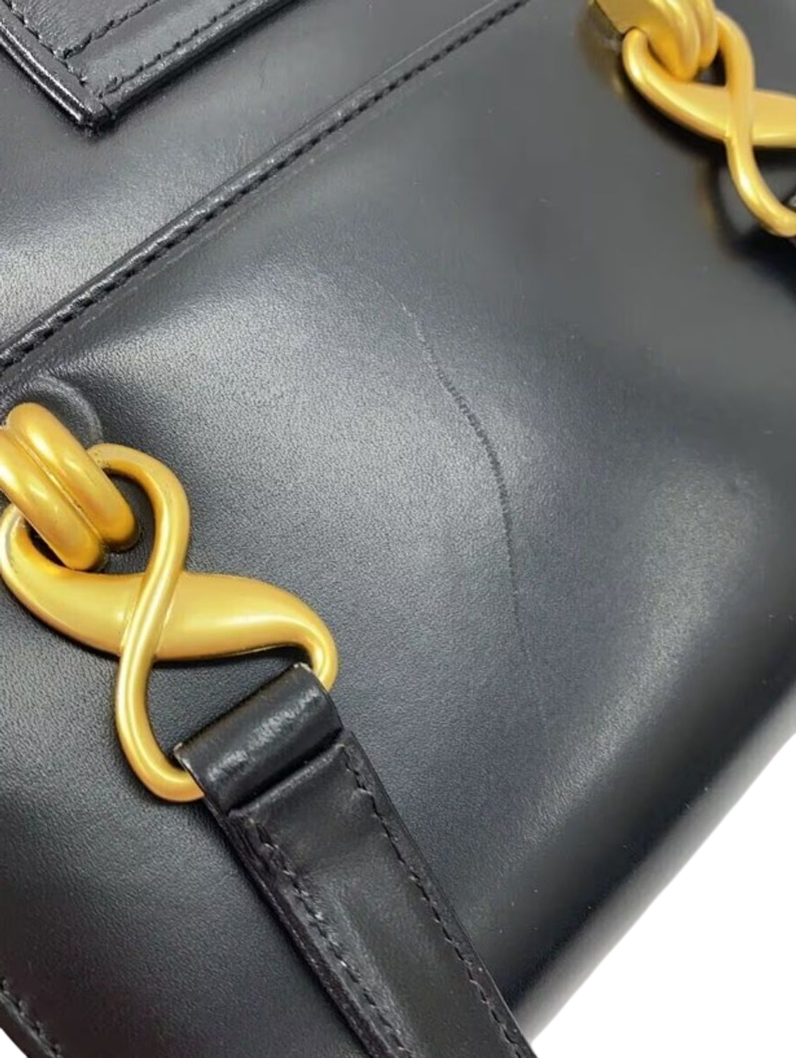 UNGARO Black Leather Top Handle Handbag with Gold Details