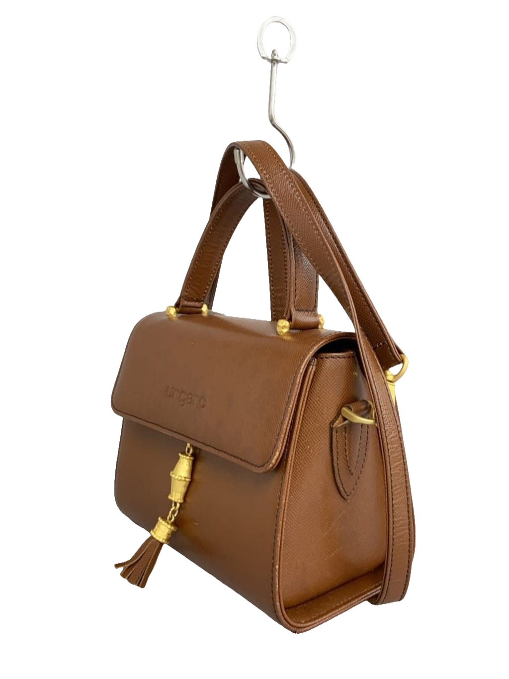 UNGARO Sac bandoulière cuir marron doré fermoir fleur