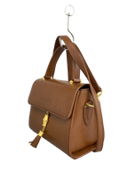 UNGARO Sac bandoulière cuir marron doré fermoir fleur
