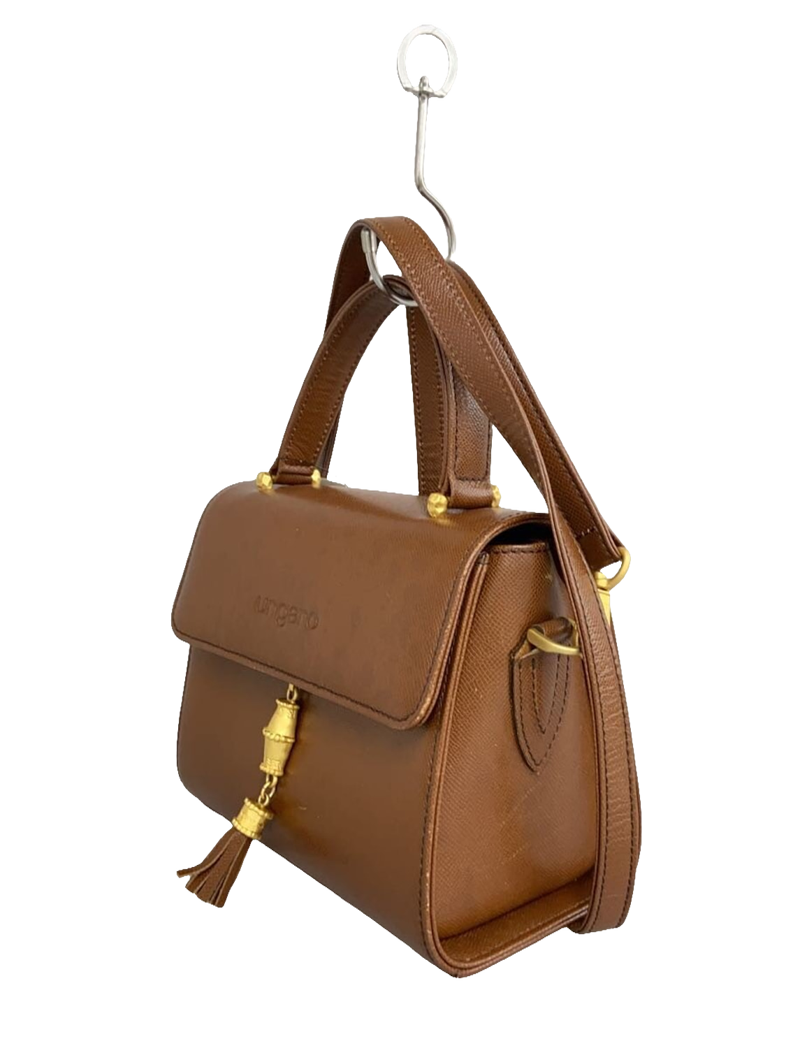 UNGARO Sac bandoulière cuir marron doré fermoir fleur
