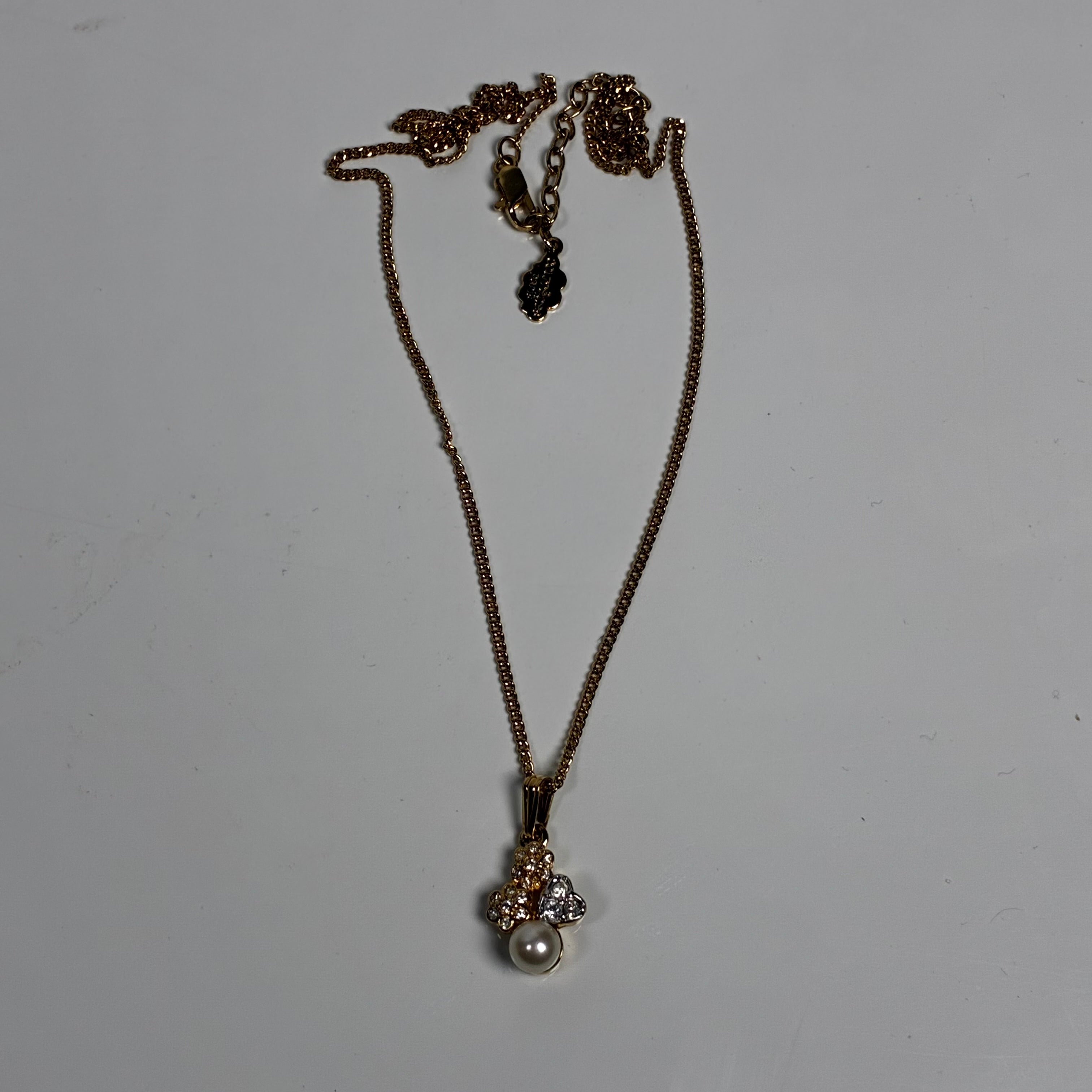 Courreges White Gold-tone Pearl and Rhinestone Necklace