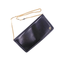 PIERRE CARDIN Pochette soirée cuir noir lisse chaîne dorée logo PC