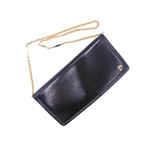 PIERRE CARDIN Pochette soirée cuir noir lisse chaîne dorée logo PC