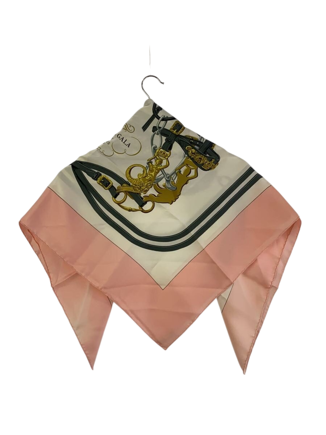 HERMÈS Paris Carré de soie 90x90 Brides de Gala rose saumon fond blanc