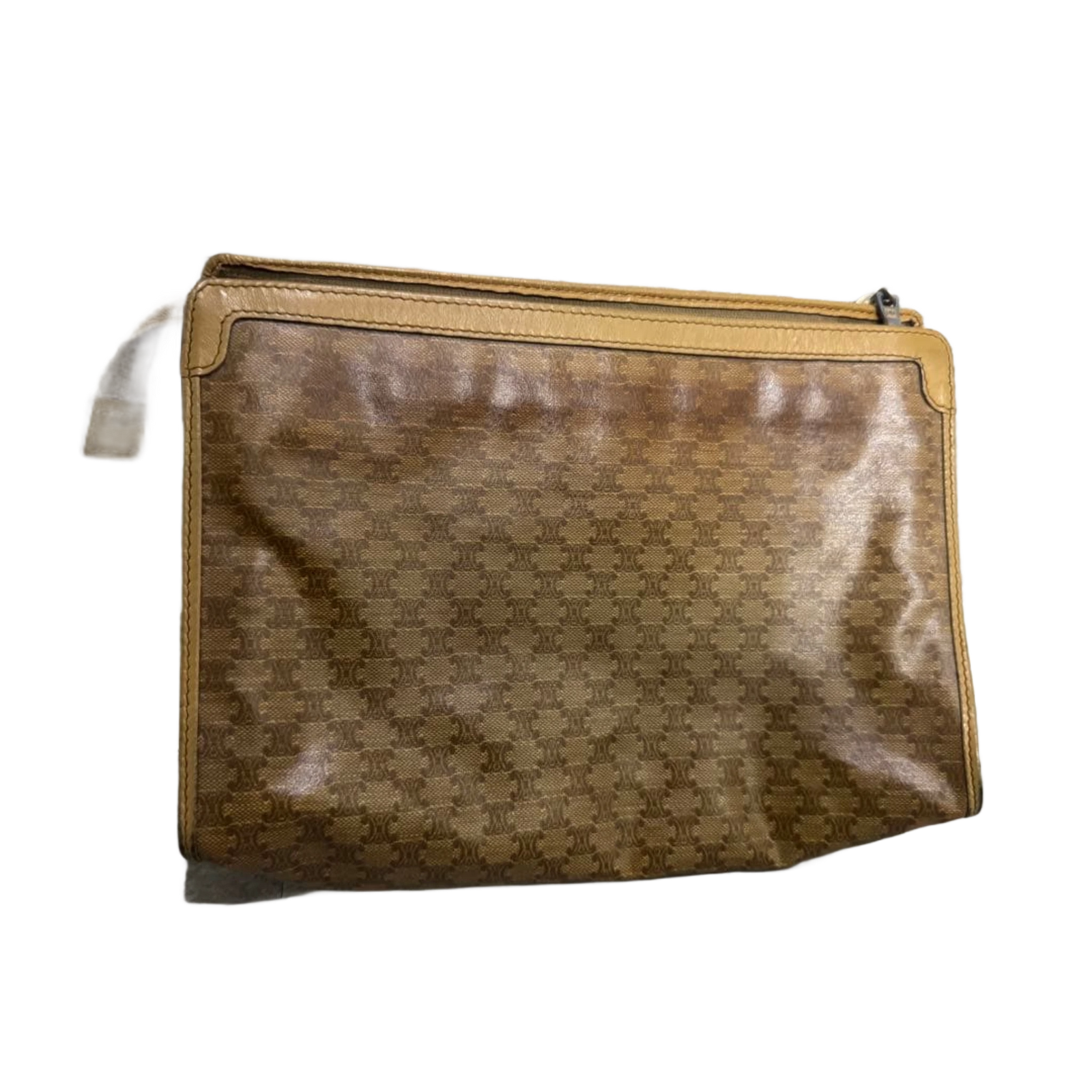 CELINE Pochette en toile Macadam marron monogrammée