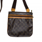 LOUIS VUITTON Pochette Bosphore plate, double zip, bandoulière toile