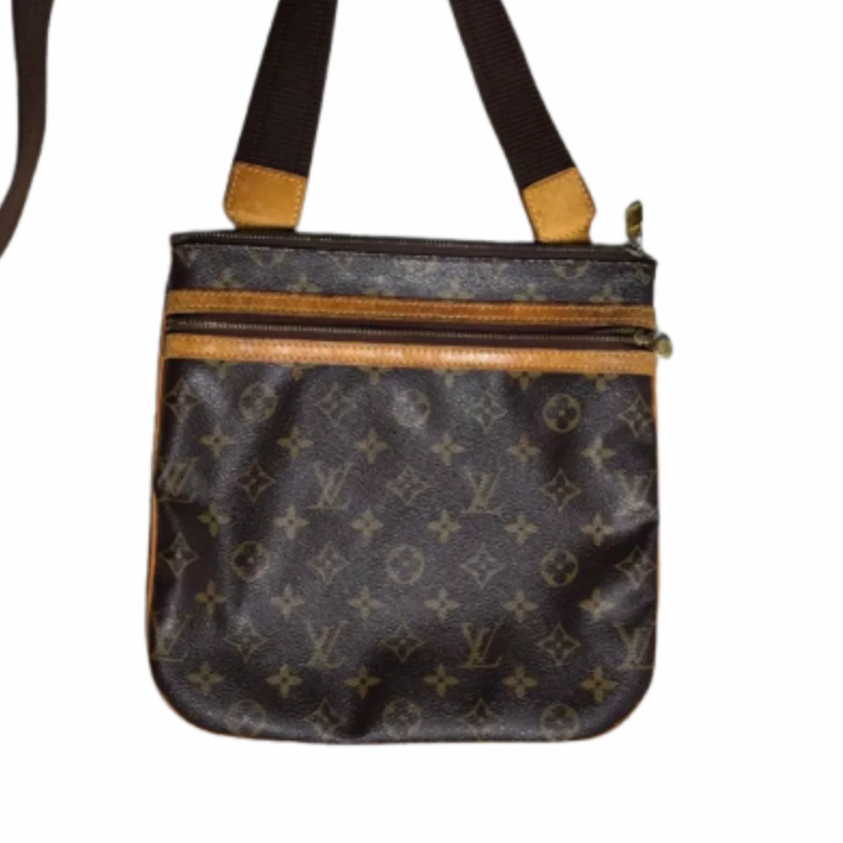 LOUIS VUITTON Pochette Bosphore plate, double zip, bandoulière toile