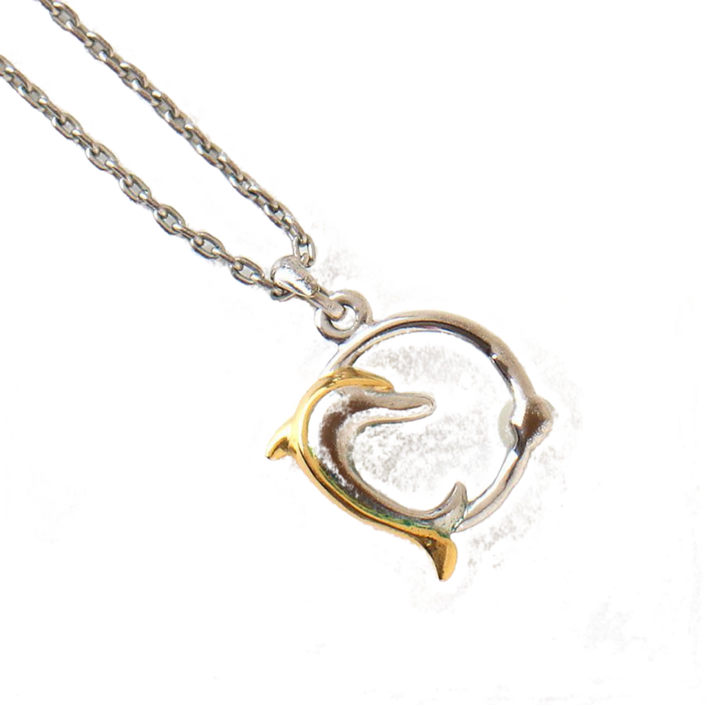 COURRÈGES Collier pendentif motif dauphin argent et or