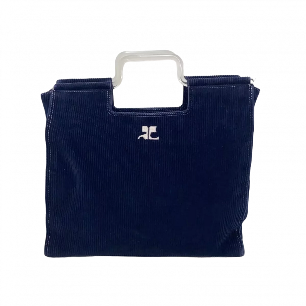 COURRÈGES sac velour bleu marine anse carré