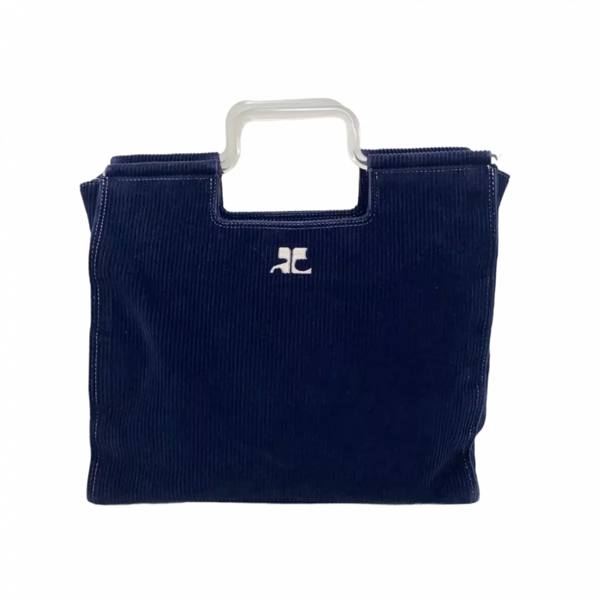 COURRÈGES sac velour bleu marine anse carré