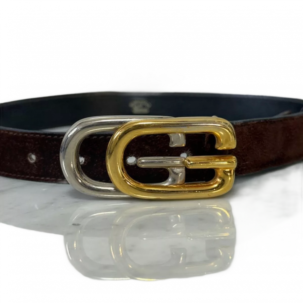 GUCCI Ceinture cuir véritable daim marron boucle GG.