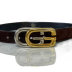 GUCCI Ceinture cuir véritable daim marron boucle GG.