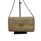 SALVATORE FERRAGAMO Sac pochette chaîne cuir saffiano beige nœud Vara