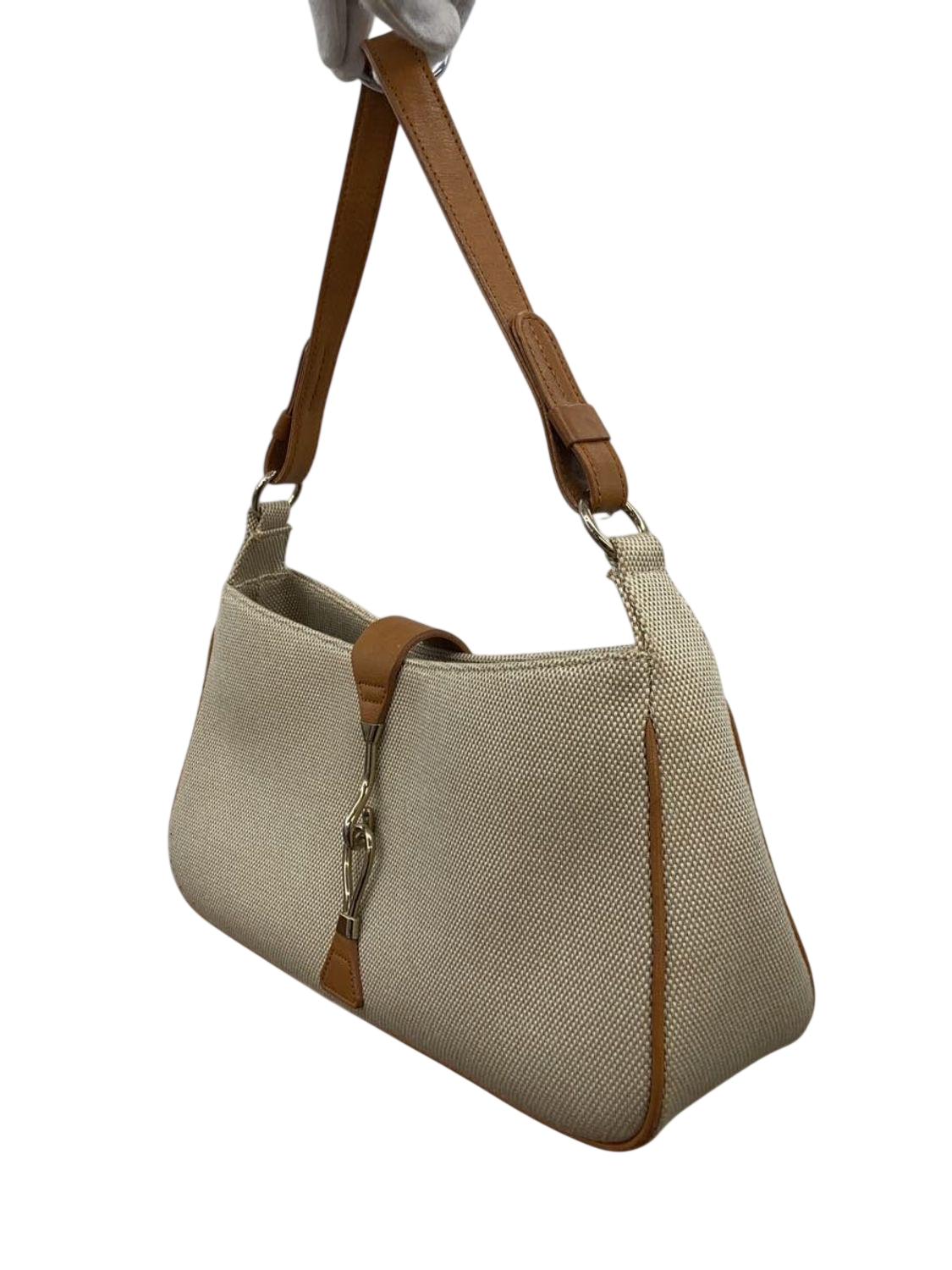 Ungaro Beige Canvas & Leather Shoulder Bag