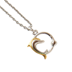 Courreges Necklace Silver Dolphin Pendant Two-Tone Gold Accent AC Logo Vintage