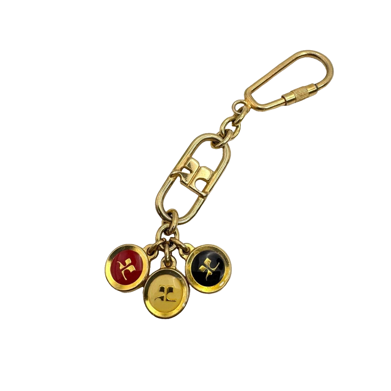 Courreges Keychain Gold Vintage AC Logo Enamel Charms Italy