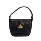 UNGARO Sac de soirée cuir lézard noir fermoir strass doré
