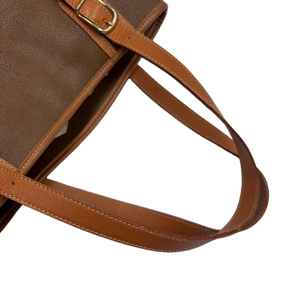 COURRÈGES Tote bag toile enduite marron / camel logo AC