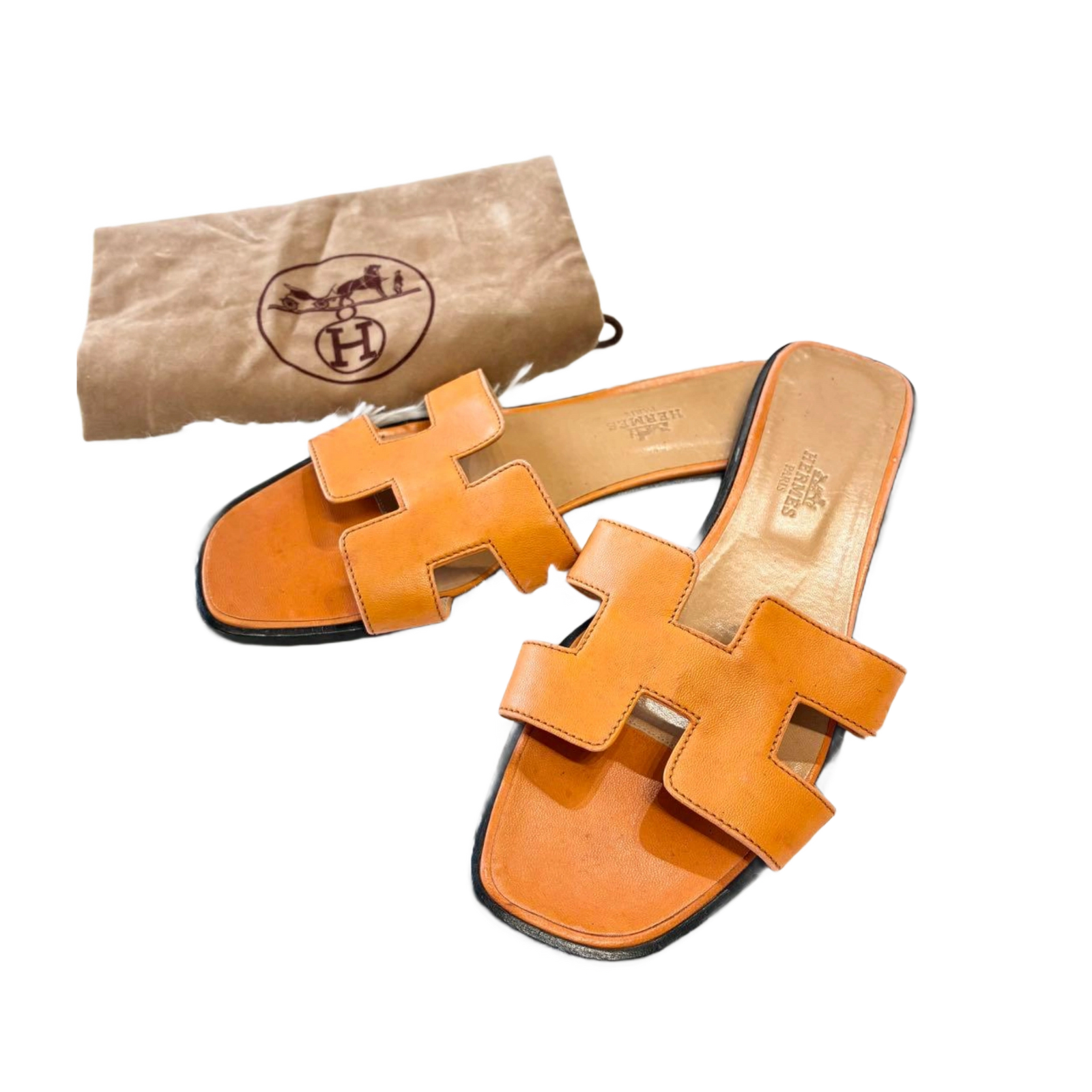 HERMÈS Sandales en cuir Oran à logo H, pointure 38, orange