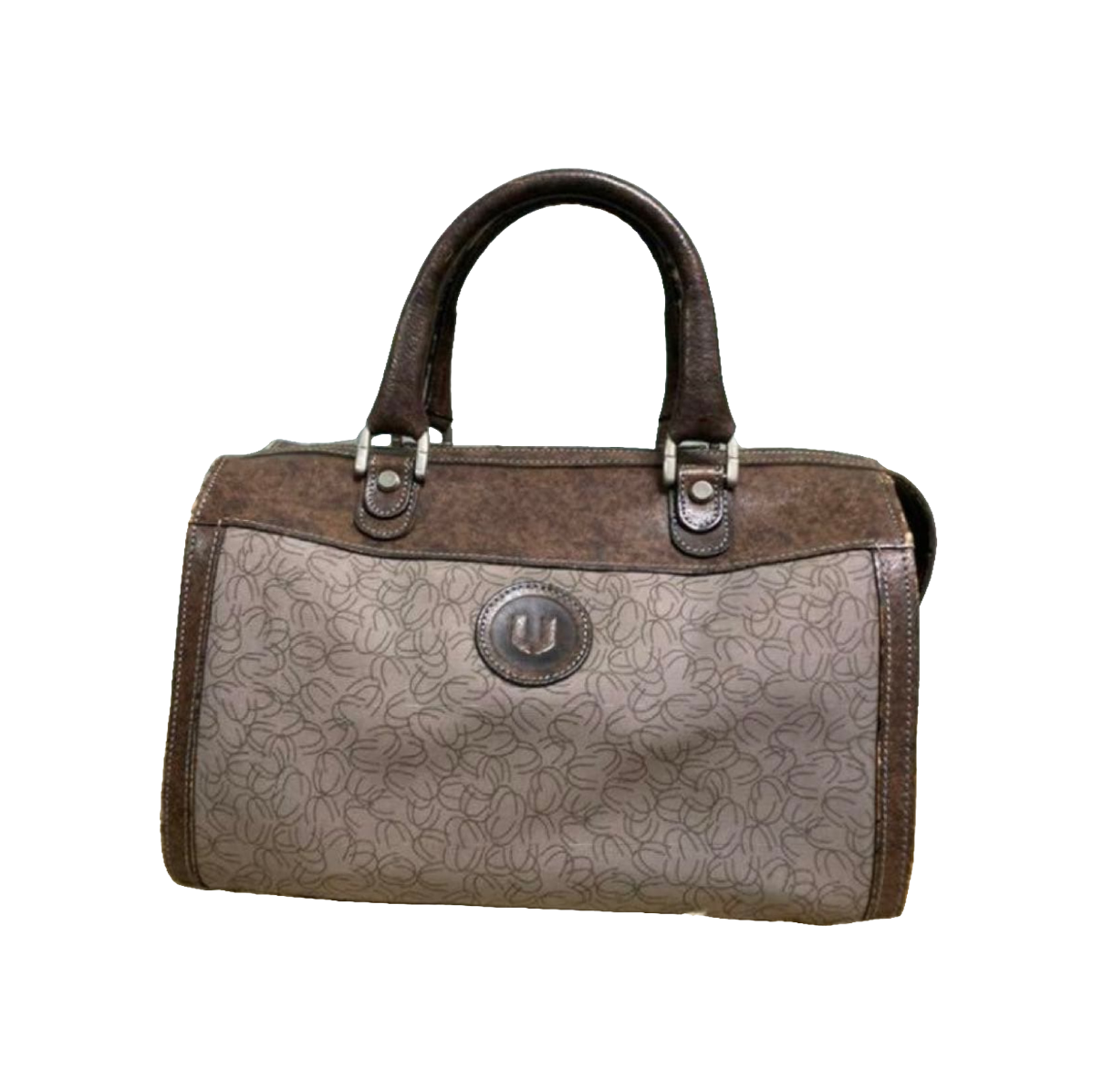 Ungaro Handbag Brown Grey Vintage Monogram Boston Satchel Top Handle Bag