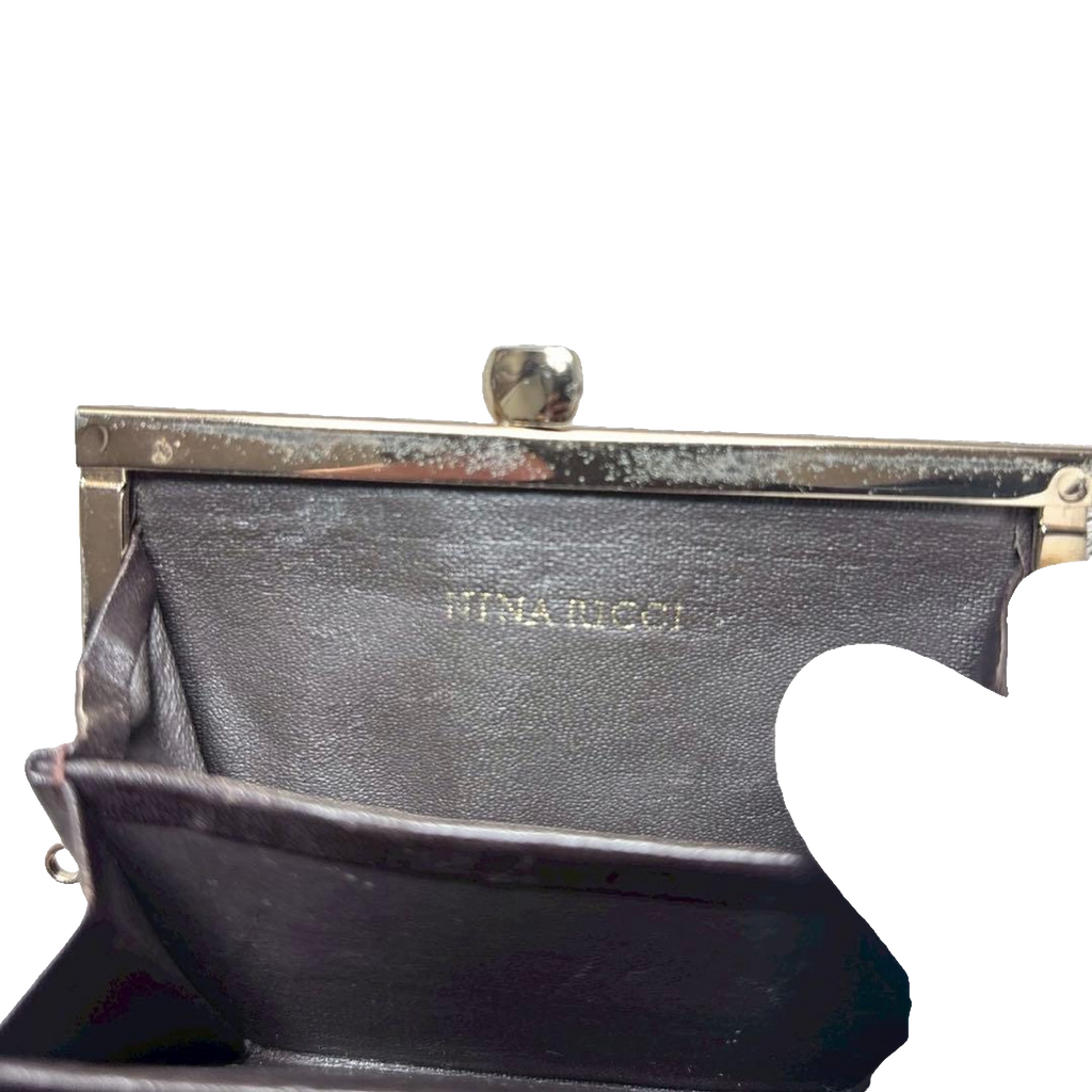 Nina Ricci Coin Purse Brown Vintage Clasp Wallet Leather