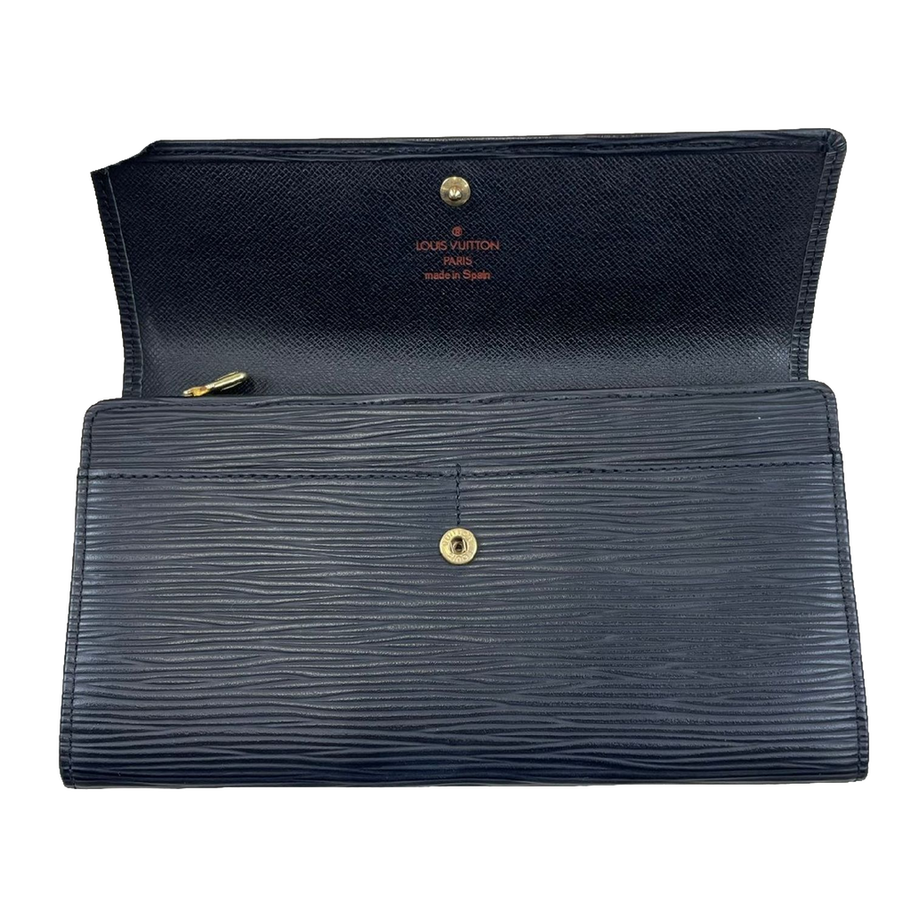 LOUIS VUITTON Portefeuille long Sarah cuir Épi noir (avec boîte)