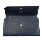 LOUIS VUITTON Portefeuille long Sarah cuir Épi noir (avec boîte)