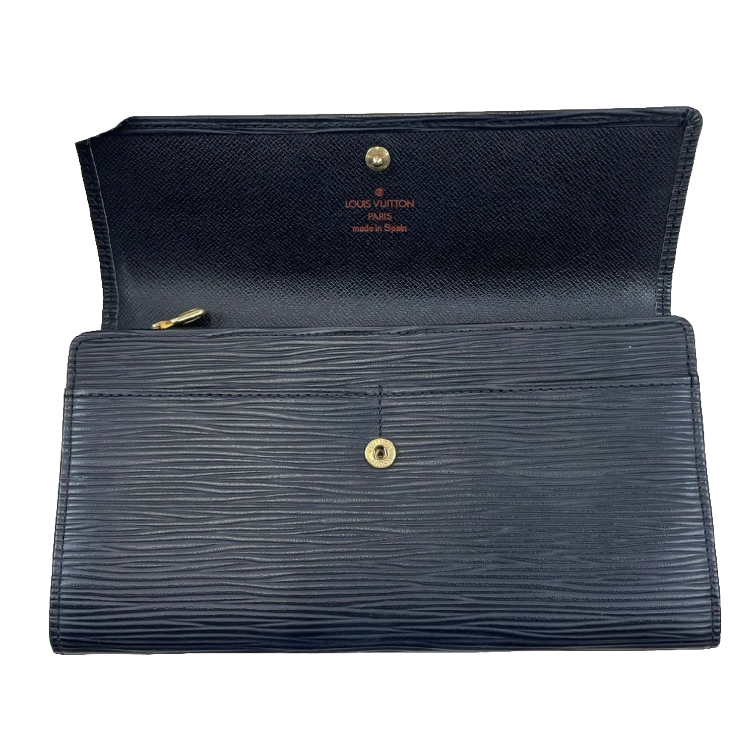 LOUIS VUITTON Portefeuille long Sarah cuir Épi noir (avec boîte)