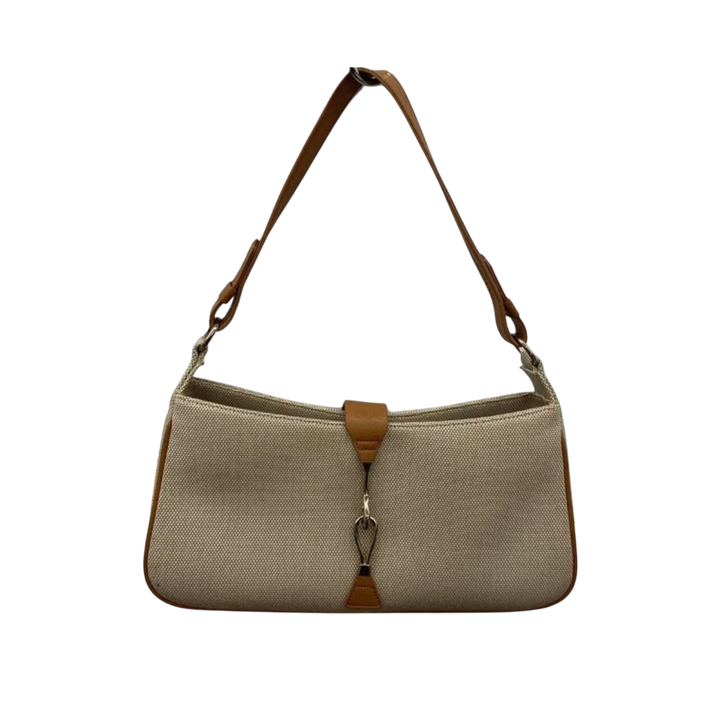 Ungaro Beige Canvas & Leather Shoulder Bag