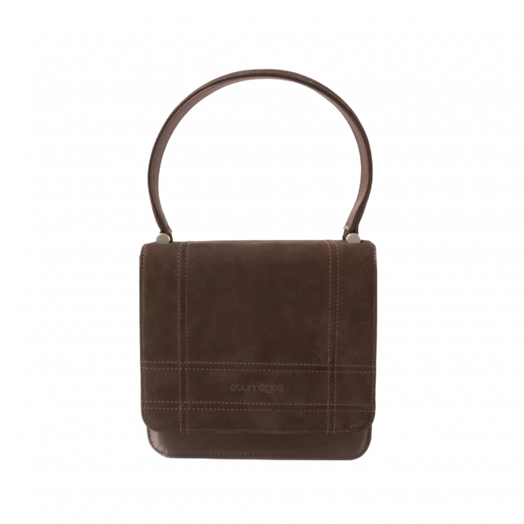 COURRÈGES Sac à main cuir suédé MARRON petit femme forme carrée