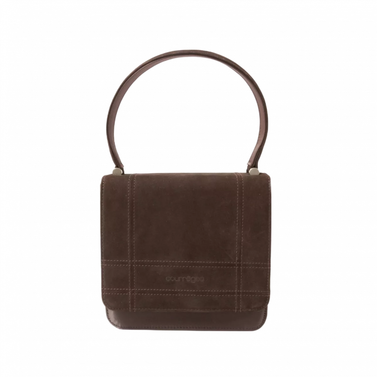 COURRÈGES Sac à main cuir suédé MARRON petit femme forme carrée