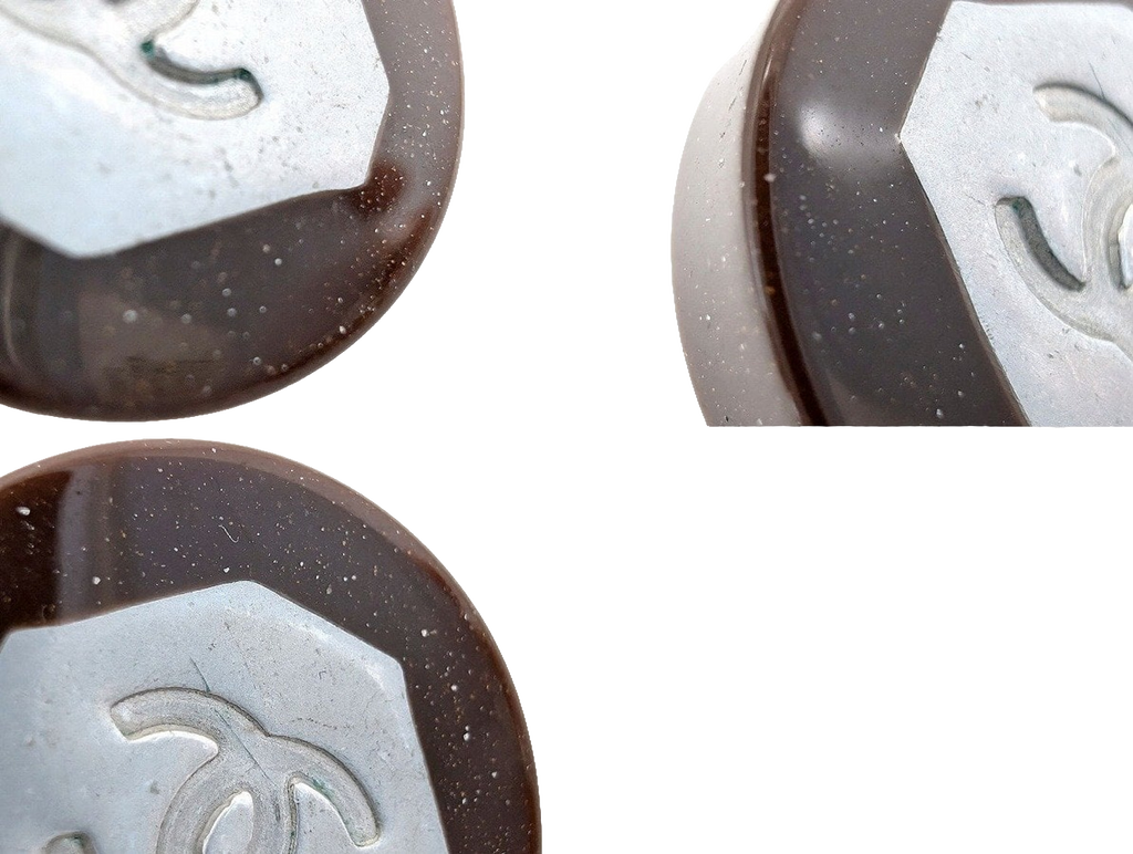 Chanel Earrings Brown Silver Vintage 1999 Spring Collection Clip-On CC Logo