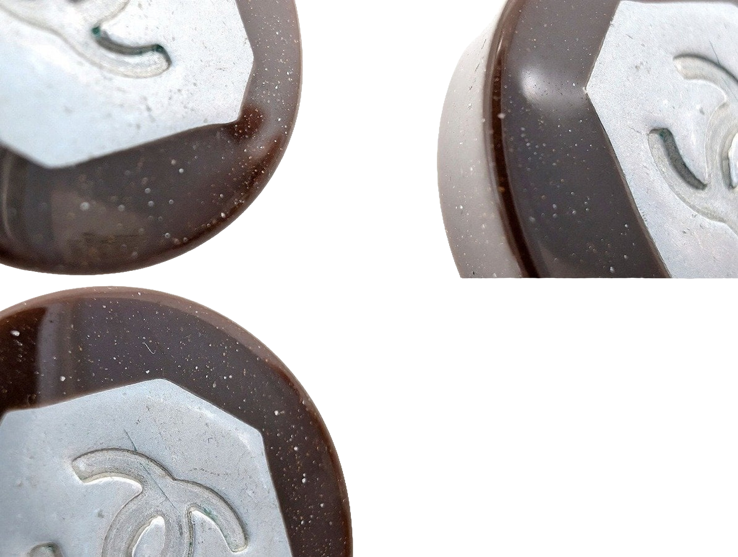 Chanel Earrings Brown Silver Vintage 1999 Spring Collection Clip-On CC Logo