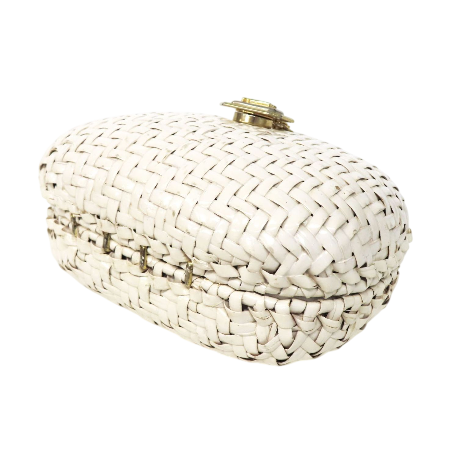 Courrèges Elegant White Woven Mini Bag with Chain Strap