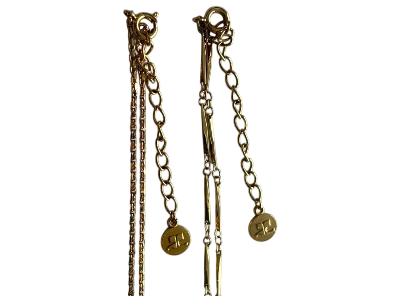 Courrèges Gold Tone Necklaces with Pearl and Beaded Pendants
