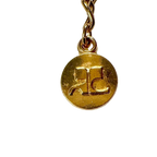 Courreges Necklace Gold Heart Pendant Rhinestone Logo Chain Vintage
