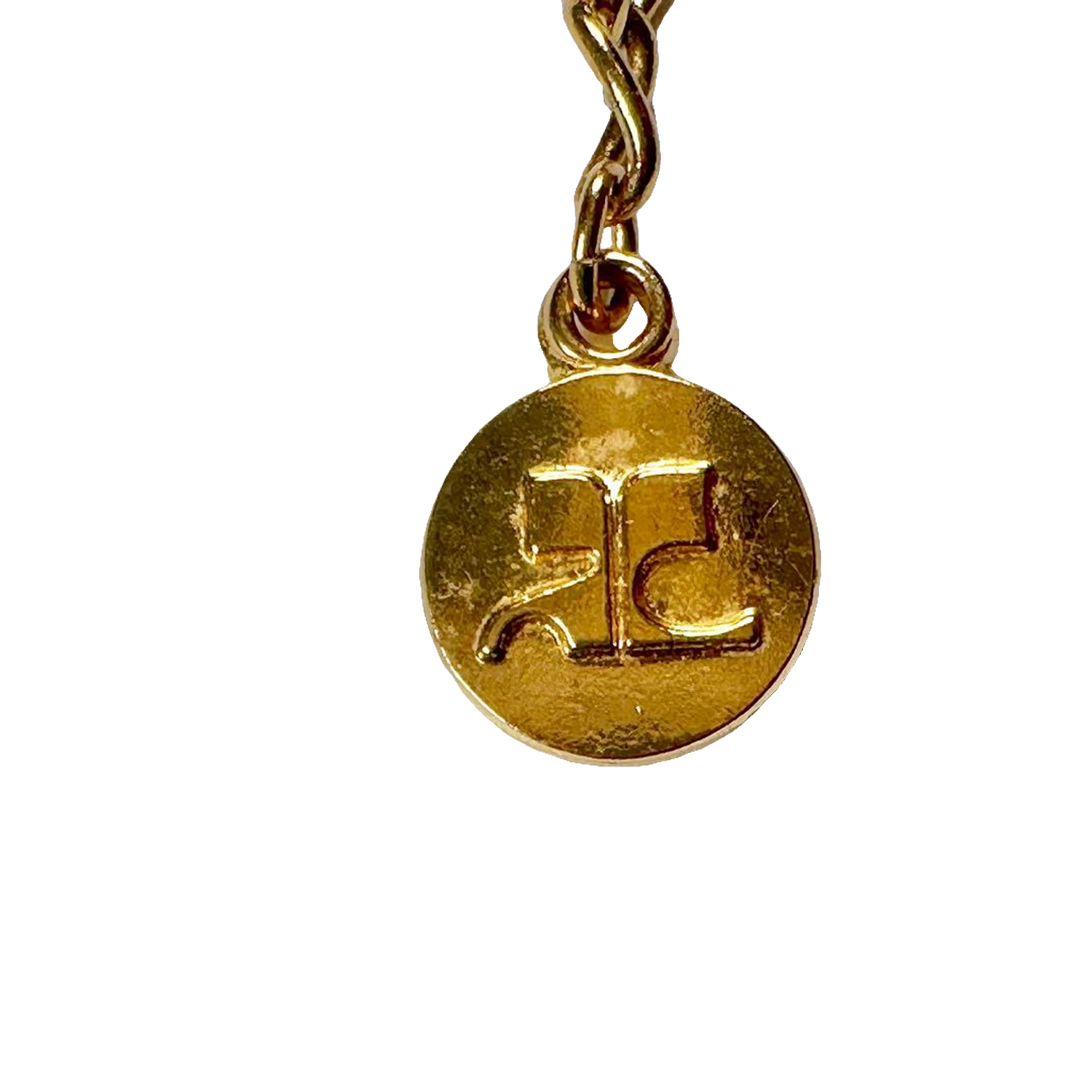 Courreges Necklace Gold Heart Pendant Rhinestone Logo Chain Vintage