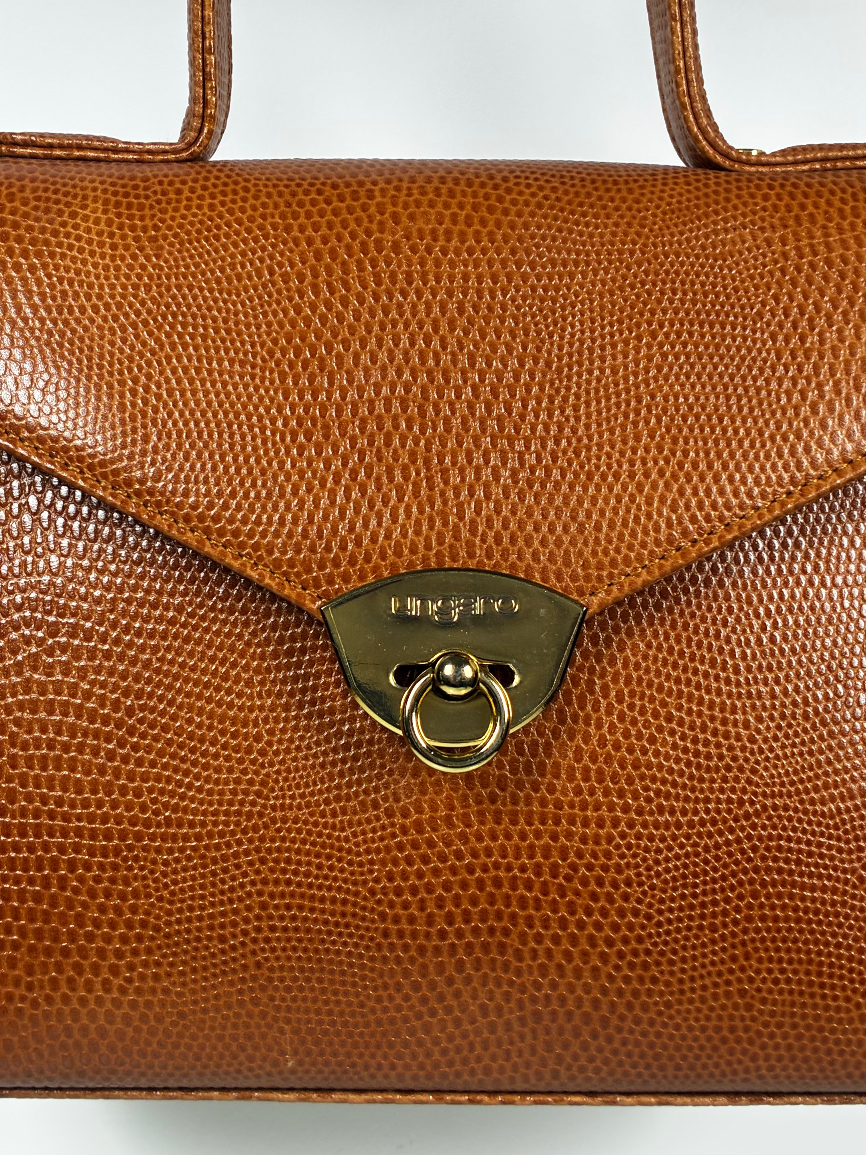 Ungaro Sac à Main en cuir façon lézard cognac