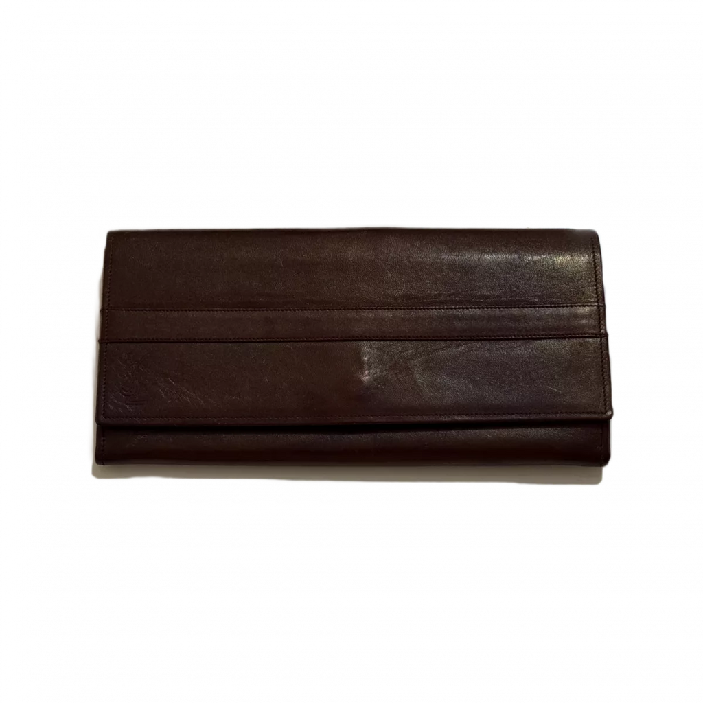 SAINT LAURENT Portefeuille long bordeaux Yves Saint Laurent YSL et soufflet monnaie
