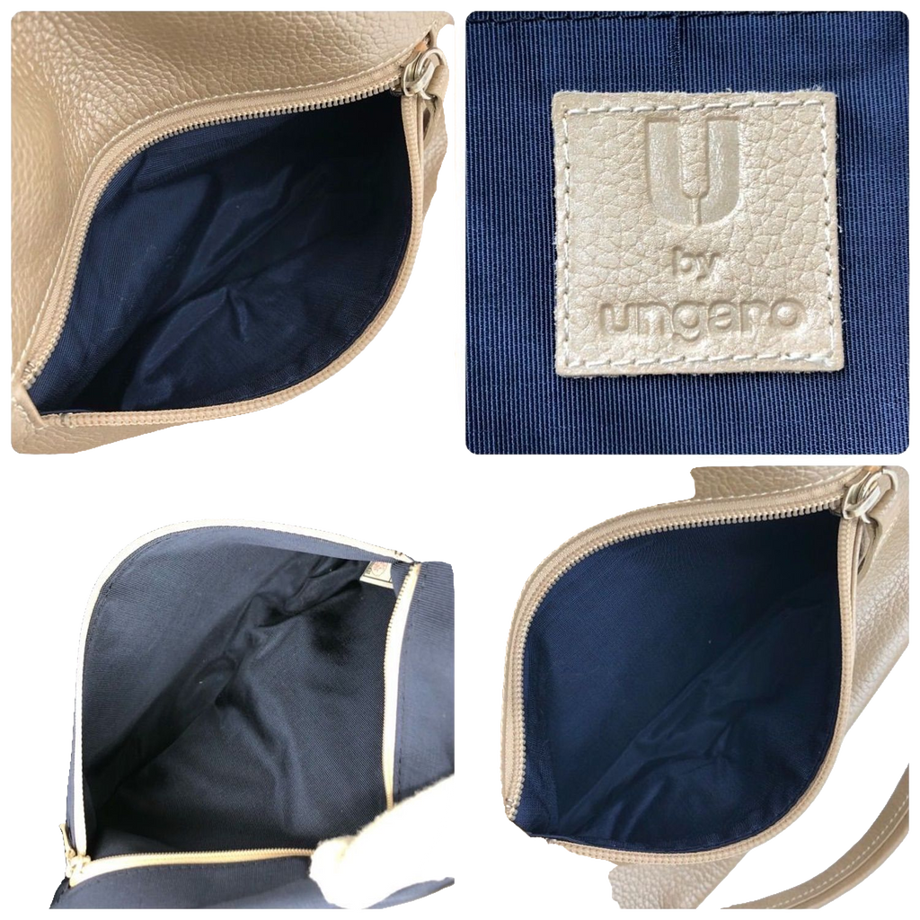 UNGARO Grand sac souple cuir grainé beige taupe logo U