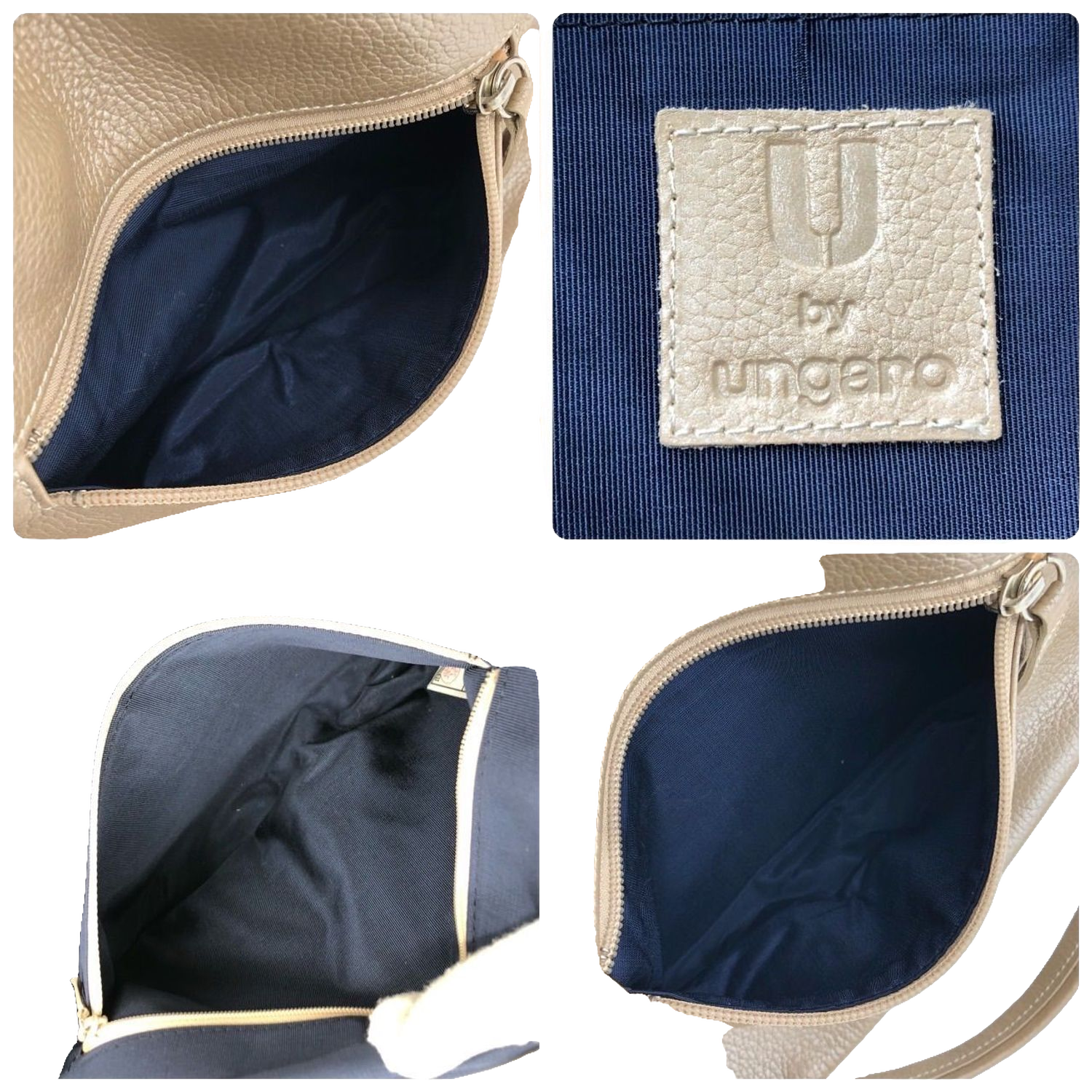 UNGARO Grand sac souple cuir grainé beige taupe logo U