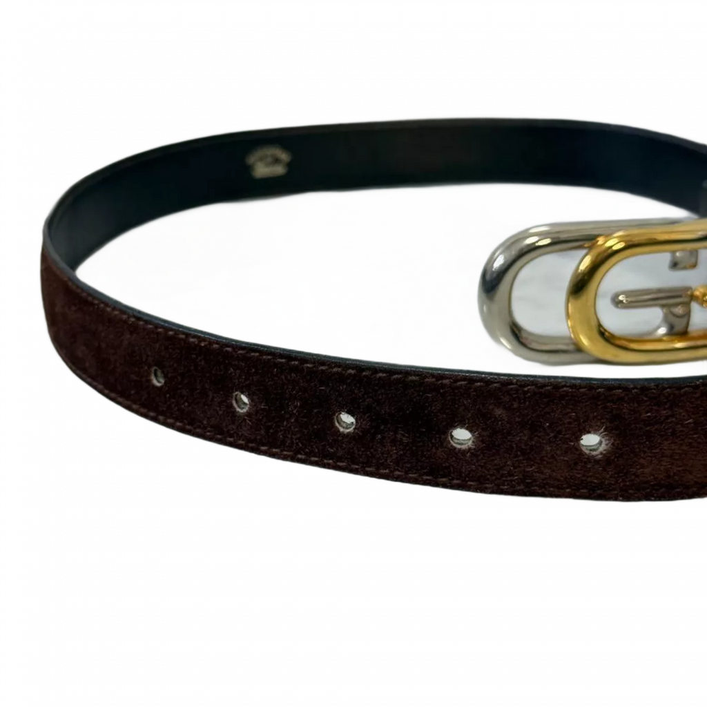 GUCCI Ceinture cuir véritable daim marron boucle GG.