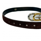 GUCCI Ceinture cuir véritable daim marron boucle GG.