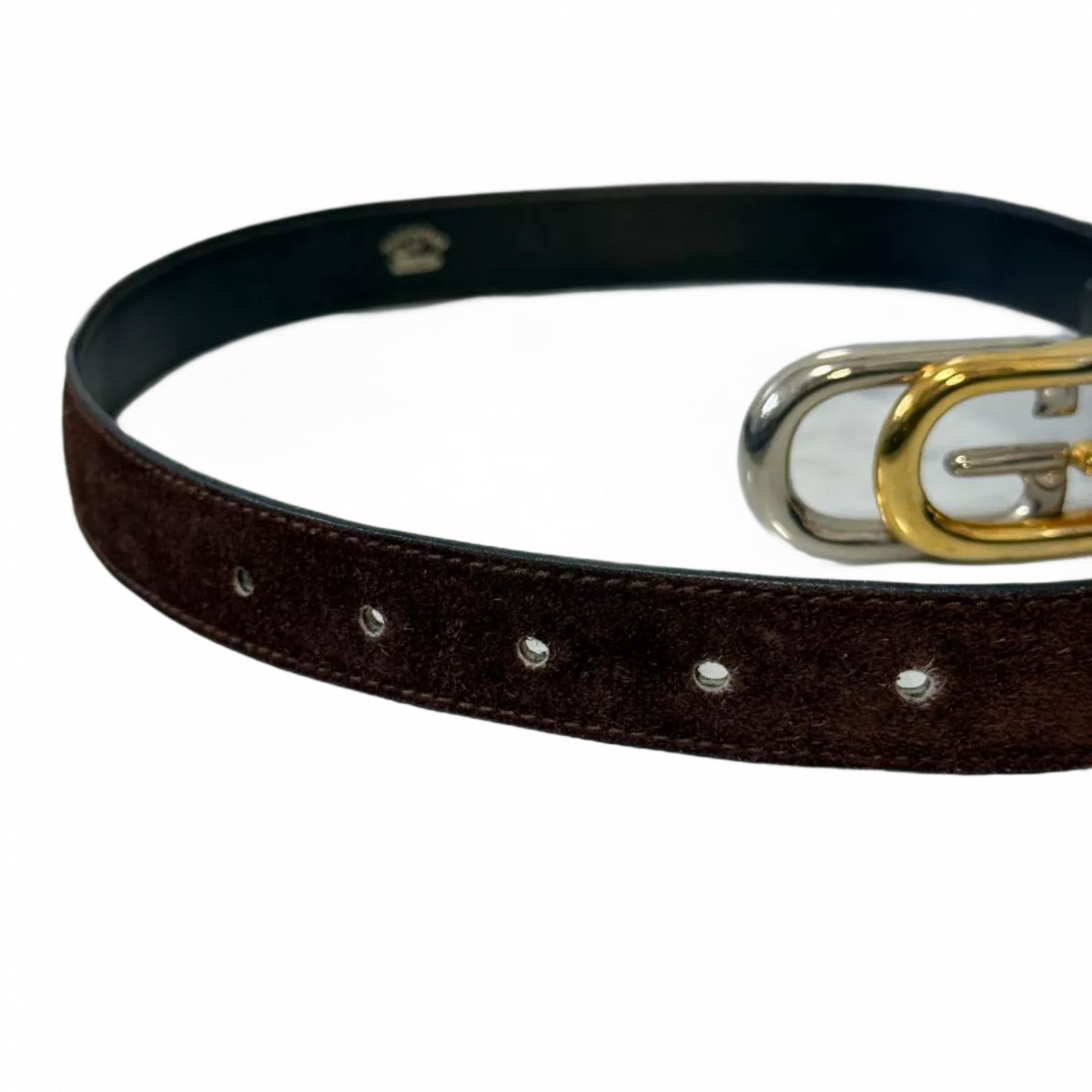 GUCCI Ceinture cuir véritable daim marron boucle GG.